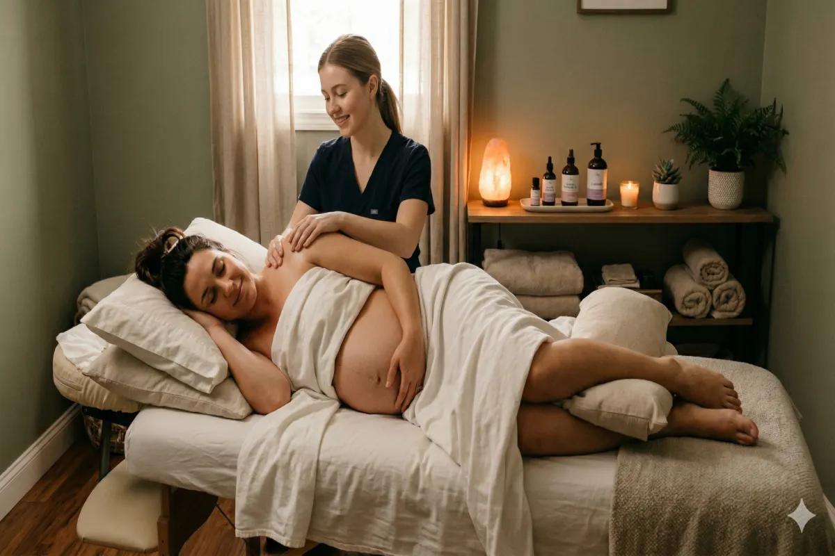 Sessão de massagem pré-natal no estúdio WellZen em Lisboa